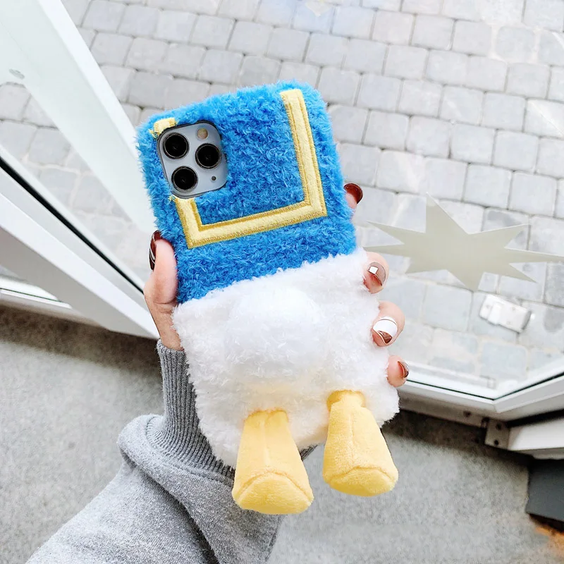 

Cute Warm Fuzzy Duck Phone Case For iphone 11 Pro Max X XR XS Max 7 8 plus Back Cover Fashion Funny Cartoon Soft Cases Funda