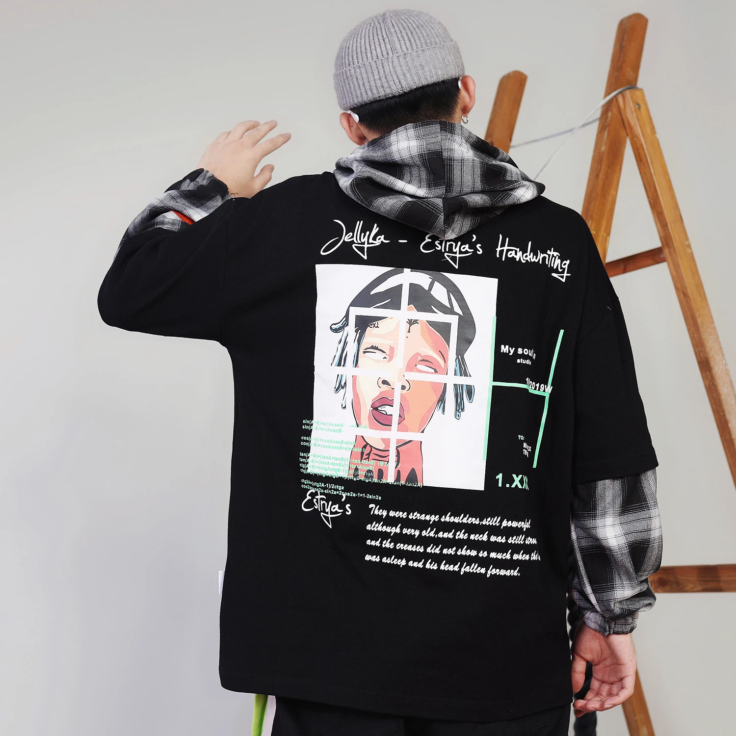 Aelfric Eden хип хоп плед письмо печатные толстовки с капюшоном мужские Harajuku