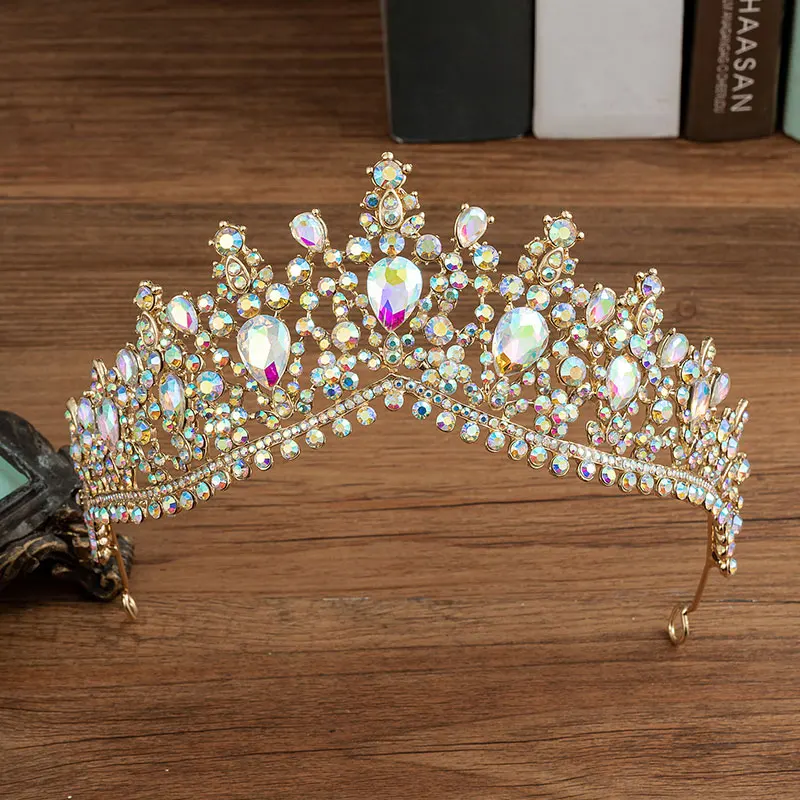 KMVEXO Baroque Luxury Crystal AB Bridal Tiaras Crowns Noble Rhinestone Pageant Prom Diadem Bride Headband Wedding Hair Accessory