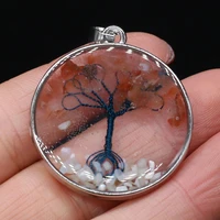 natural stone red agate round transparent gravel tree pendant diy for making bracelets necklaces jewelry accessories 33x33mm