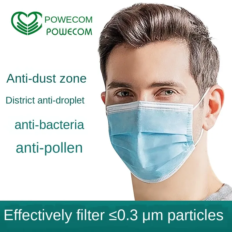 

POWECOM Disposable Protective Mask 3 Layers Nonwoven Mouth Mask Thickened Breathable Earloop Dustproof Safety Mask 10/50/100PCS