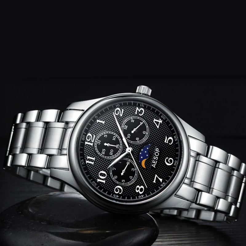 Мужские кварцевые наручные часы AESOP Роскошные с сапфировым кристаллом для мужчин