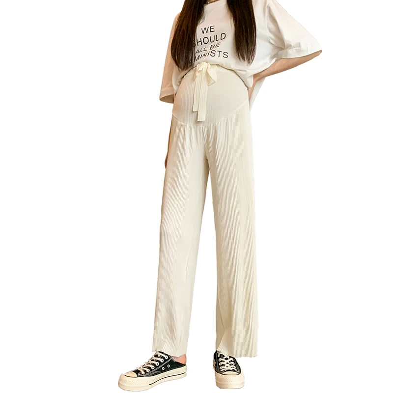

6119# Summer Thin Wide Leg Loose Maternity Long Pants Adjustable High Waist Belly Pants for Pregnant Women Casual Pregnancy