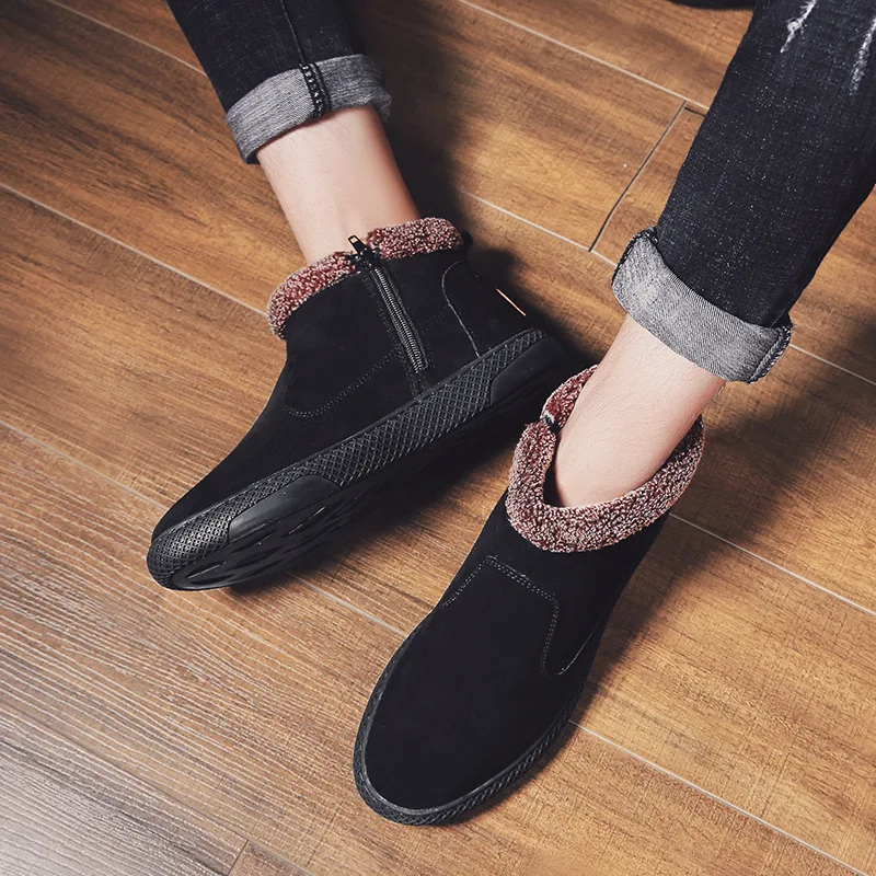 Мужские теплые ботинки до щиколотки коричневые повседневные ботильоны обувь для