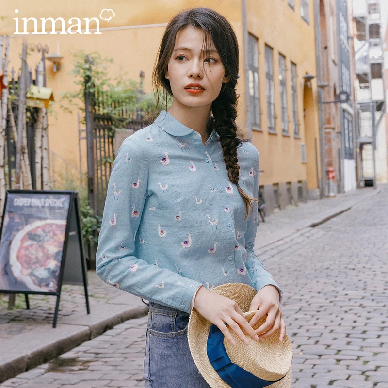 INMAN весна 2020 Новое поступление оригинальная однобортная блузка с длинным рукавом