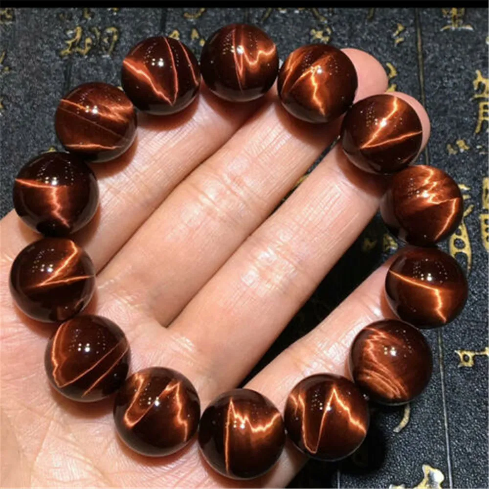 

14mm Natural Red Tiger Eye Bracelet For Women Men Luck Healing Gift Cat Eye Crystal Gemstone Round Beads Strands Jewelry AAAAA