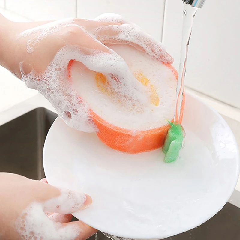 

Creative Fruit Dish Washing Cleaning Cloth Sponge Scrubber Scouring Pad Kitchen Gadget Non Stick Olie Random 1pc