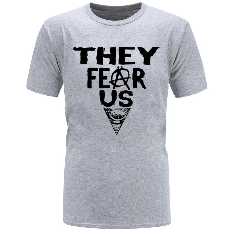 Мужская футболка с надписью Fear The Free хлопковая All Seeing Eye летняя серая изображением