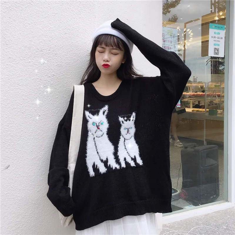 Свитер женский свободный винтажный в Корейском стиле одежда Ulzzang | Женская