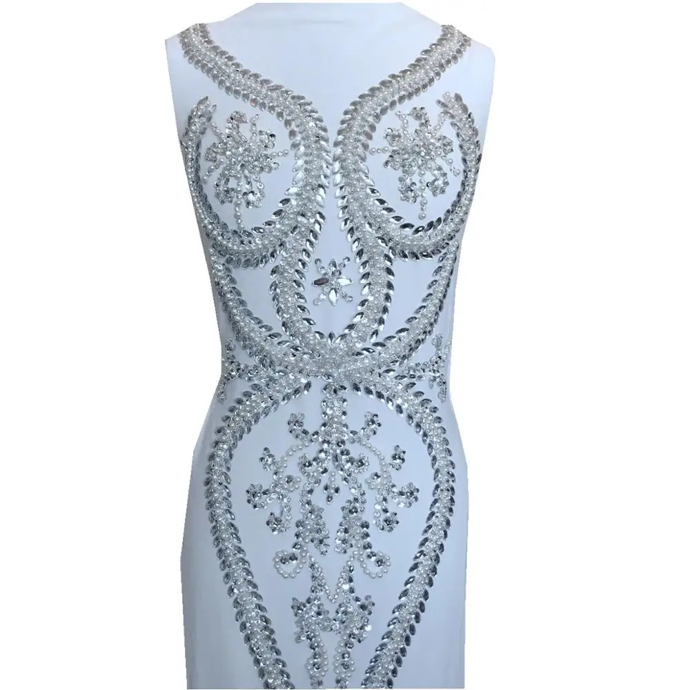 Ручная работа полная боди Серебряная оторочка с аппликацией из страз нашивки на