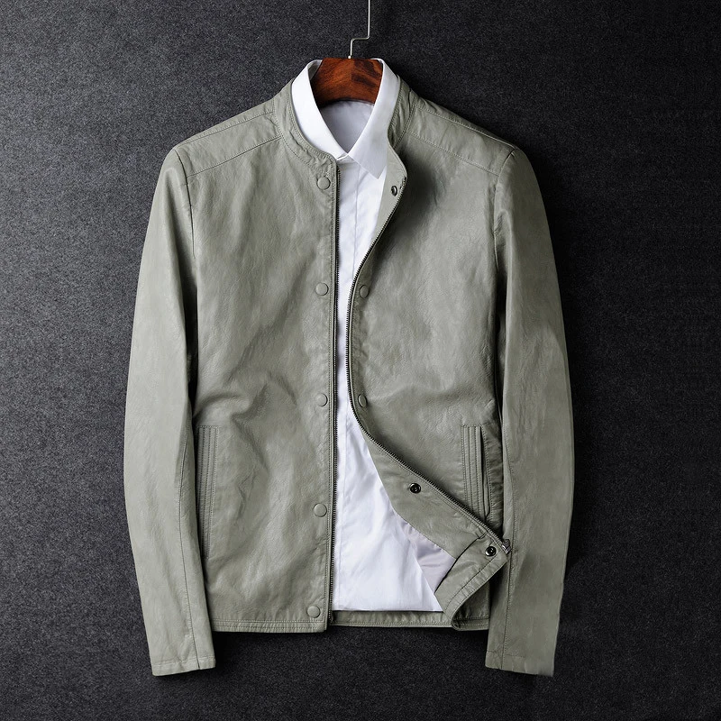 OLN весна осень Pu Slim Fit Мужские кожаные куртки высокое качество мода мото и Байкер