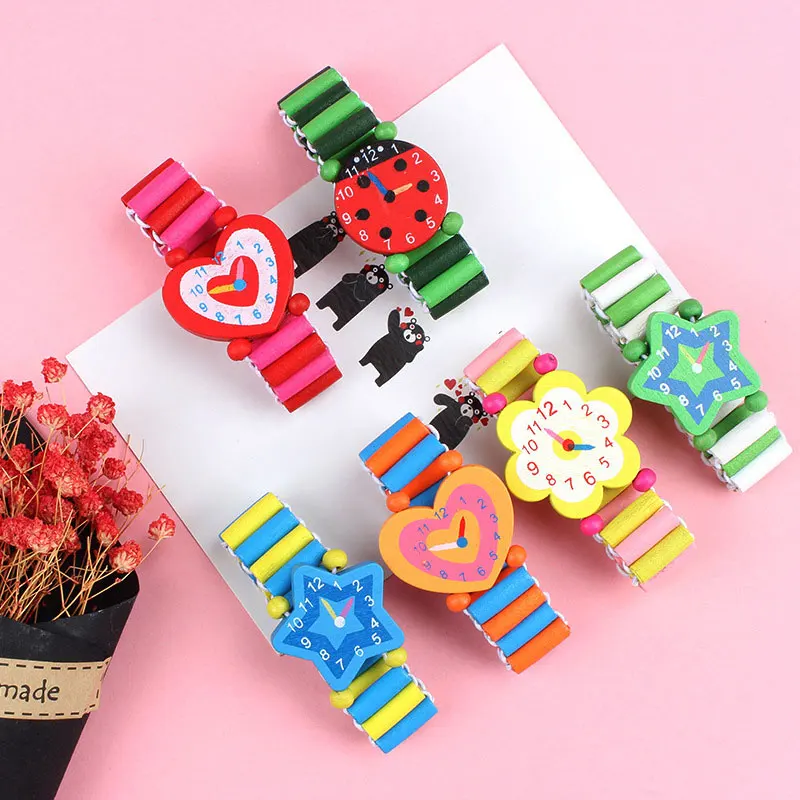 

Cute Wooden Wristwatches Nice Cartoon Crafts Bracelet Watches Handicrafts Toys for Kids Learning & Education Party Favors