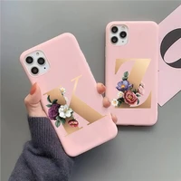 gold letter alphabet florals simple pink phone case for iphone 11 pro max 11 pro xr 7 8 plus se2020 soft tpu for iphone xs max
