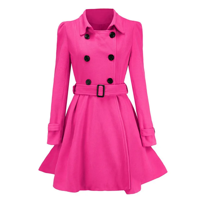 

Fashion new winter warm women's button wool coat trench coat coat belt coat coat high waist coat
