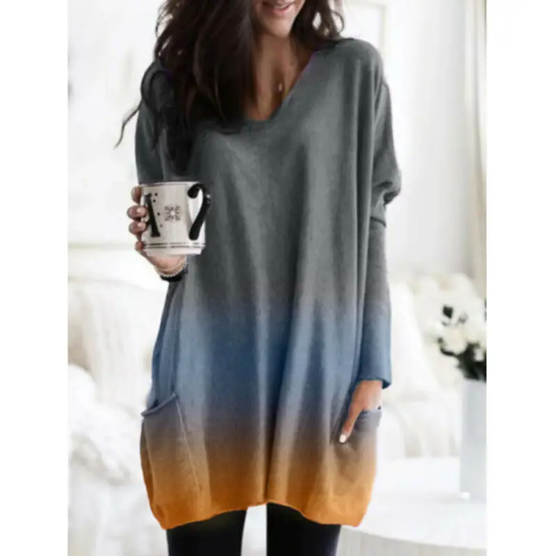 

US Women Clubwear Sequin V Neck Long Sleeve Tops Casual T-Shirt Blouse Plus Size