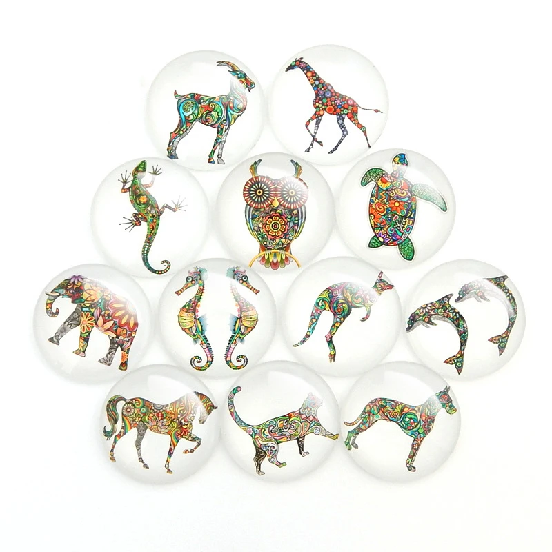 10 шт. круглые стеклянные ожерелья кабошоны с рисунком животных|Ювелирная