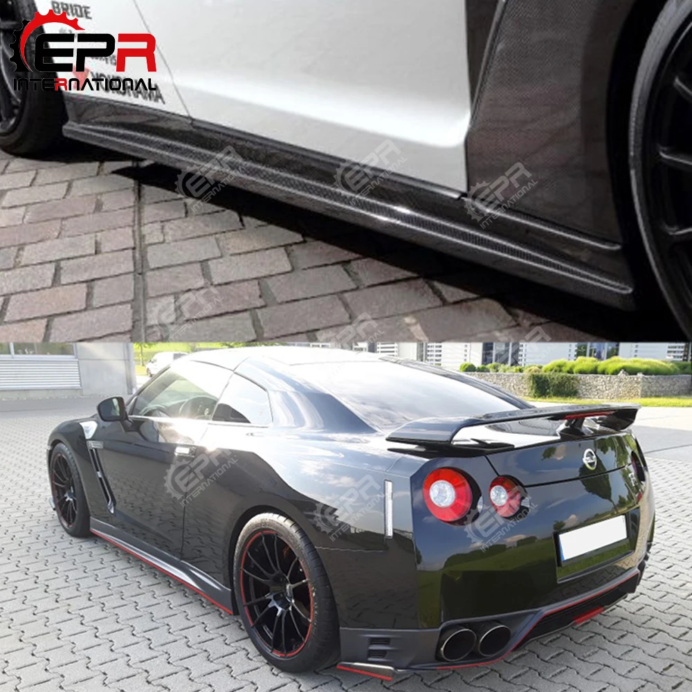 Для Nissan R35 GTR тюнинговая боковая юбка из углеродного волокна zelestyle с разрезом