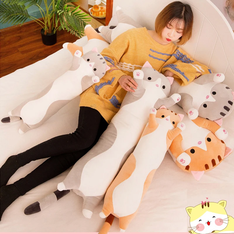 

70-130CM Cute Long Cat Plush Animal Dolls Toys Lovely Soft Sleeping Pillow Children Baby Cushion Cartoon Stuffed Kids Girl Gifts