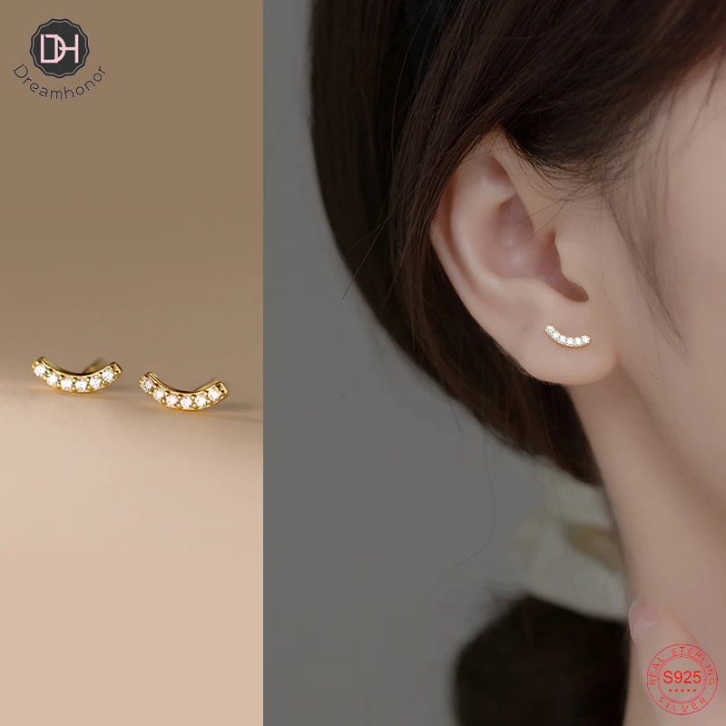 

Dreamhonor New Curved Zirconia Earrings 925 Sterling Silver Stud Earring Jewelry Vintage Style For Women Gift SMT689