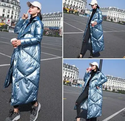 В ретро-стиле Harajuku больших размеров длинные Водонепроницаемый теплый пуховик белого парка-пуховик с утиным пухом Для женщин пальто, зимняя верхняя одежда женский JM091 - Цвет: light blue