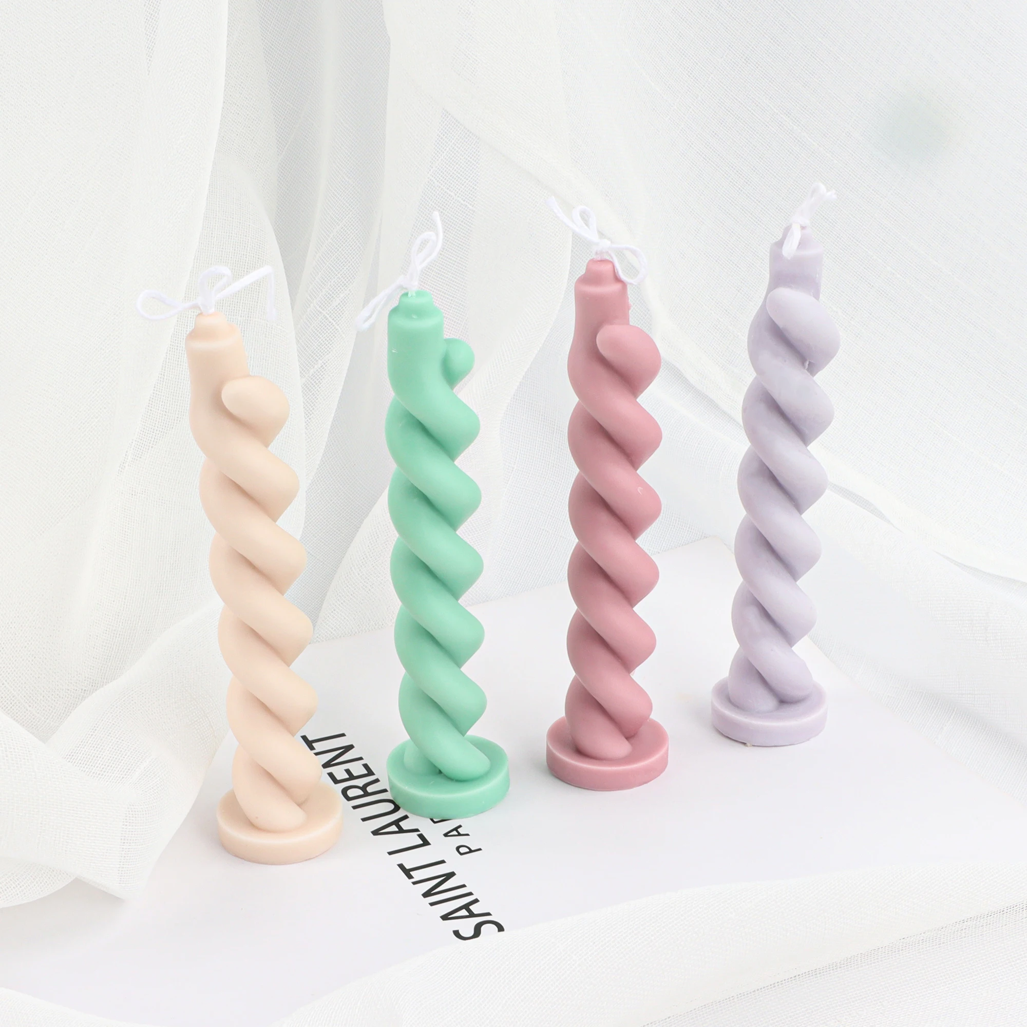 

Handmade Twisted Long Shape Taper Silicone Candle Mold Base Screw Rotation Rod Dinner Candlelight Soap Mould