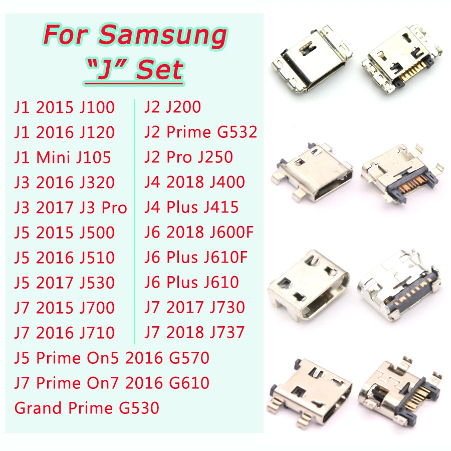 Разъем Micro USB, 50 шт., разъем для зарядки, разъем для Samsung Galaxy J1, J2, J3, J4, J5, J6, J7 2015, 2016, 2017, 2018 Plus Prime Pro