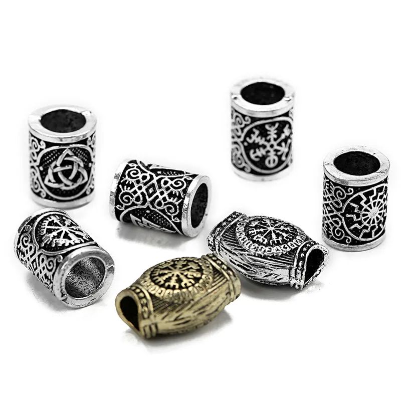 

2 шт. Futhark Vegvisir руны викингов Бусины Подвески для волос оплетка бороды металлические большие отверстия разделитель бусины Diy ожерелье ювелир...