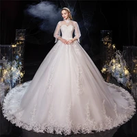 white high neck wedding dress backless elegant embroidery half sleeves plus size wedding gowns for women vestidos de novia g213