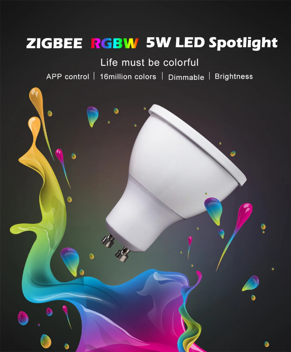 Умный дом rgb и теплый белый gu10 прожектор zigbee 5 Вт RGBW GU10 лампа AC100-240V работать с Amazon Echo plus smartThing