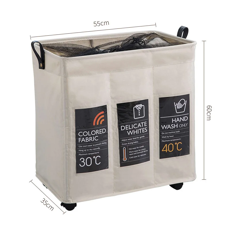 Трехсекционные корзины для хранения с колесами складная корзина белья на шнурке