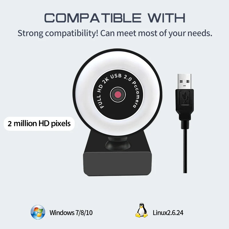 

Black HD Fill Light Computer Camera Driver Free Conference Live Webcam Multifunctional Portable Usb 2.0 Video Camera For Windows