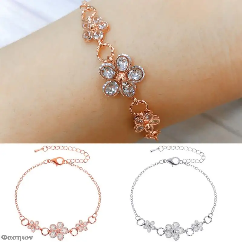 

Pink Cherry Blossom Small Pure And Fresh And Heartly Sweet Bracelet Cubic Crystal Adjustable The New Flower Bracelet