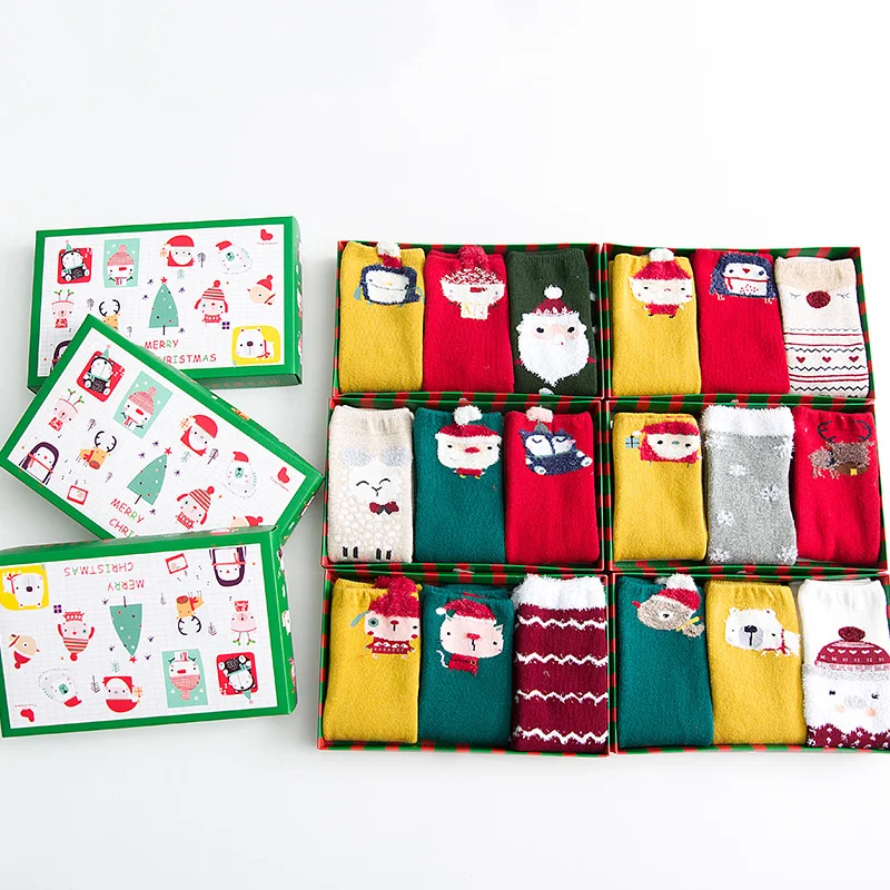 3 пары осенне зимних уплотненных детских носков Подарочная коробка хлопковые