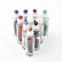 10ml gemstone essential oil bottle with crystal chips natural quartz roller aroma tools lapis lazuli amethyst 10pcslot