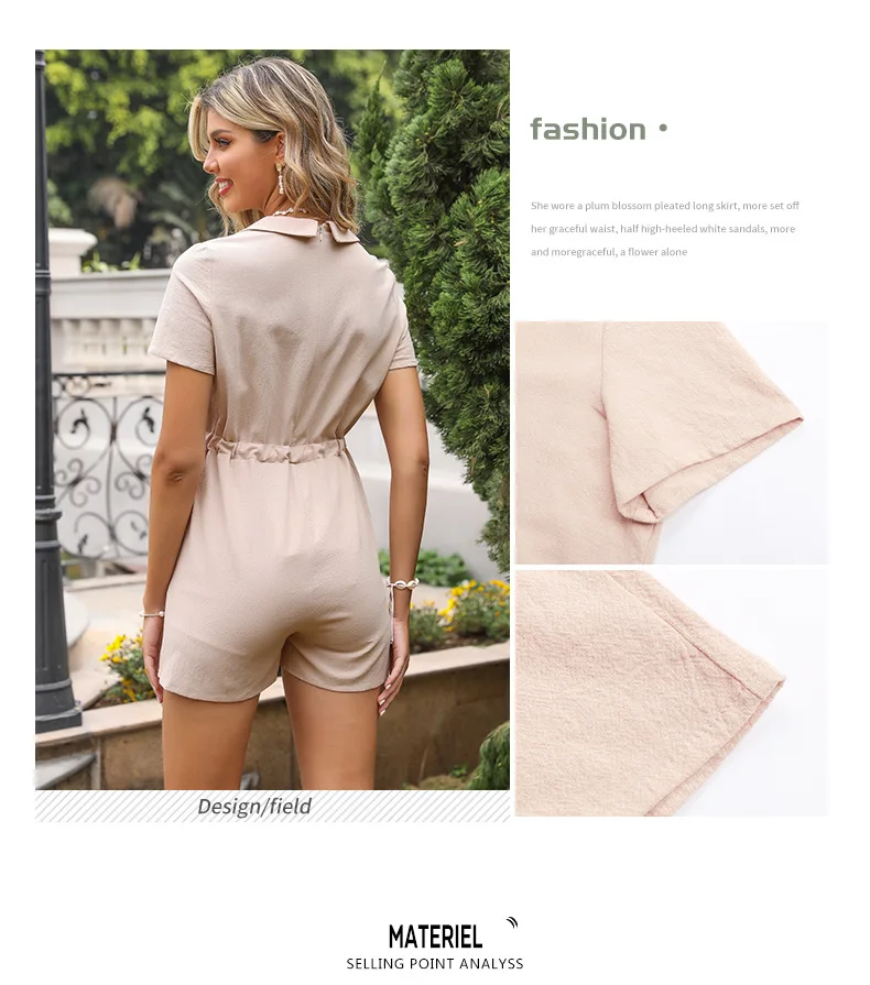 

Summer 2021 new casual short solid-color lapel tie short-sleeved jumpsuit girl women clothing