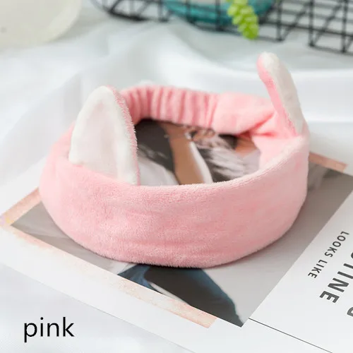 pink Милые эластичные ободки с кошачьими ушками для женщин, девушек, макияж, мытье лица, повязка для волос, маска для лица, повязка для волос, аксессуары для волос - Цвет: pink