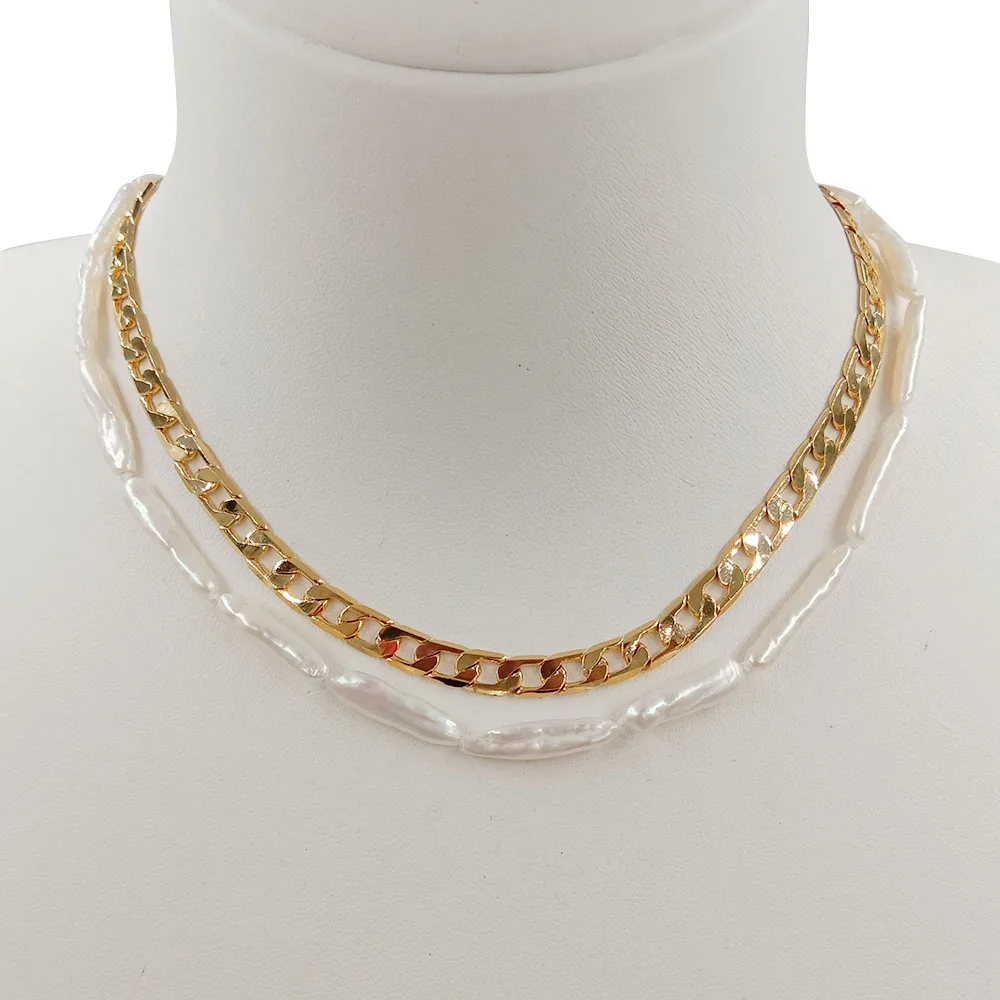 

12 INCH -22 INCH CHOKER NECKLACE WITH with 2 layers ,100% nature freshwater BIWA baroque pearl and BRASS with gold plating
