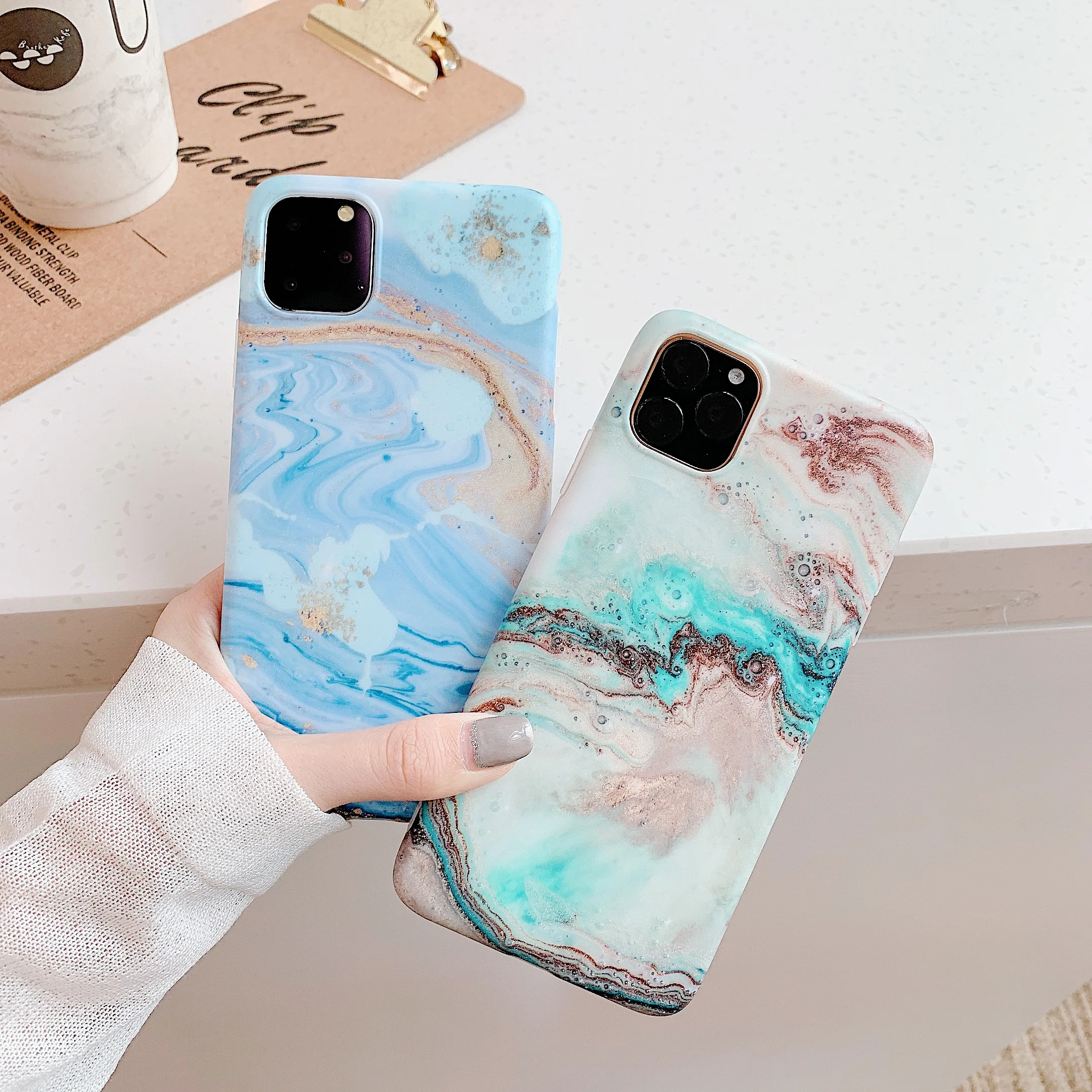 Мраморный чехол для телефона iPhone 11 Pro матовый морской противоударный мягкий