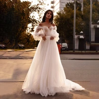 polka dot sweetheart appliques pleats bubble sleeve detachable a line boho wedding dresses 2022 vestidos de novia