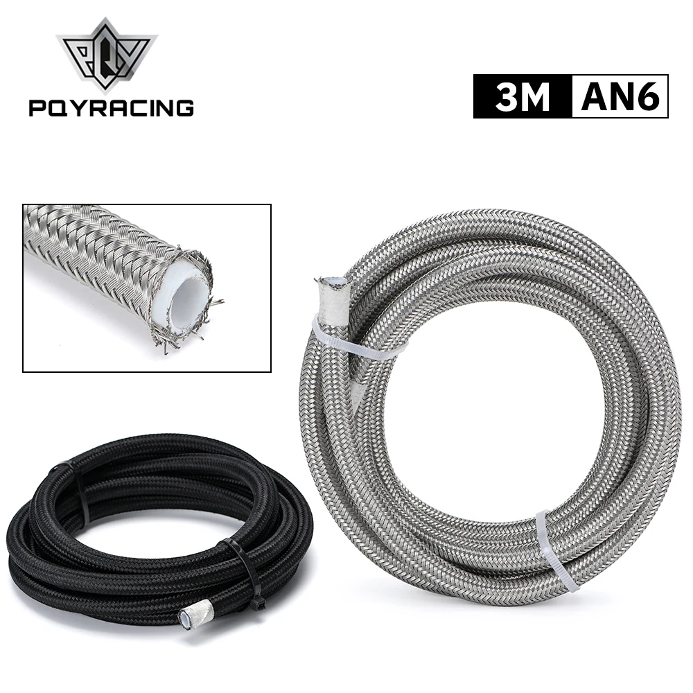 

PQY 10FT/3Meter 6AN PTFE E85 Stainless Steel Braided Fuel Hose Ethanol Compatible Oil Injection Line Hose ID: 0.315"/8mm PQY7712