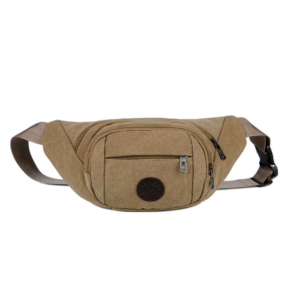 Модная мужская холщовая поясная сумка одноцветная несколько ремней на молнии