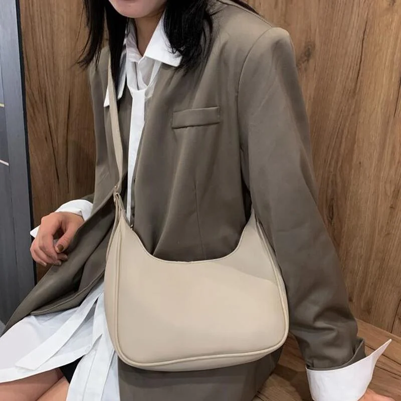 

PU Leather Street Crescent Zipper Shoulder Handbag Casual Retro Mini Shoulder Bag Female Simple Crossbody Bag