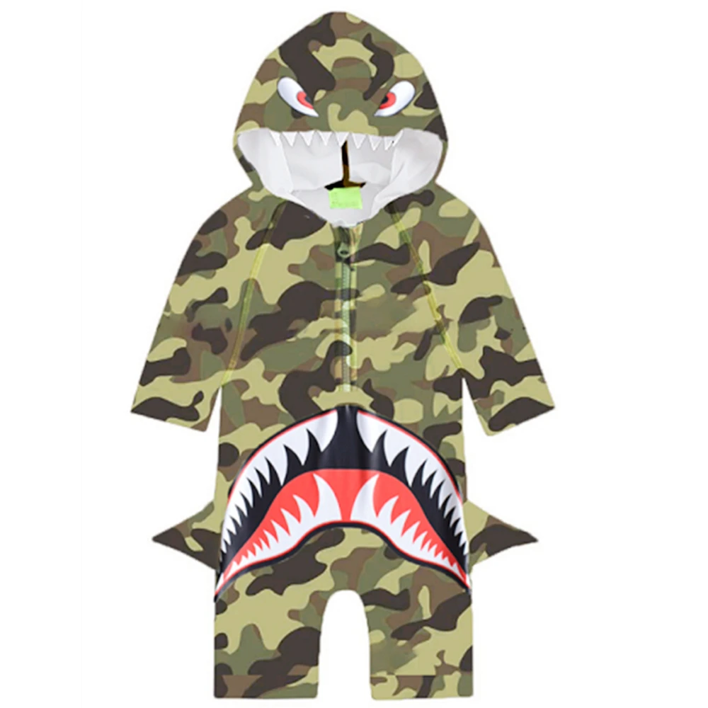 

One Piece Swimwear Baby Boys Toddler Zipper Bathing Kids Swimsuit Shark Surfing Suit Beachwear with Hat Wetsuit Diving UPF 50+