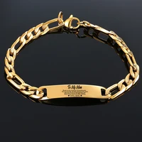personalized stainless steel id bracelet engravable name tag figaro link chain bracelet for men women 6mm 8mm width