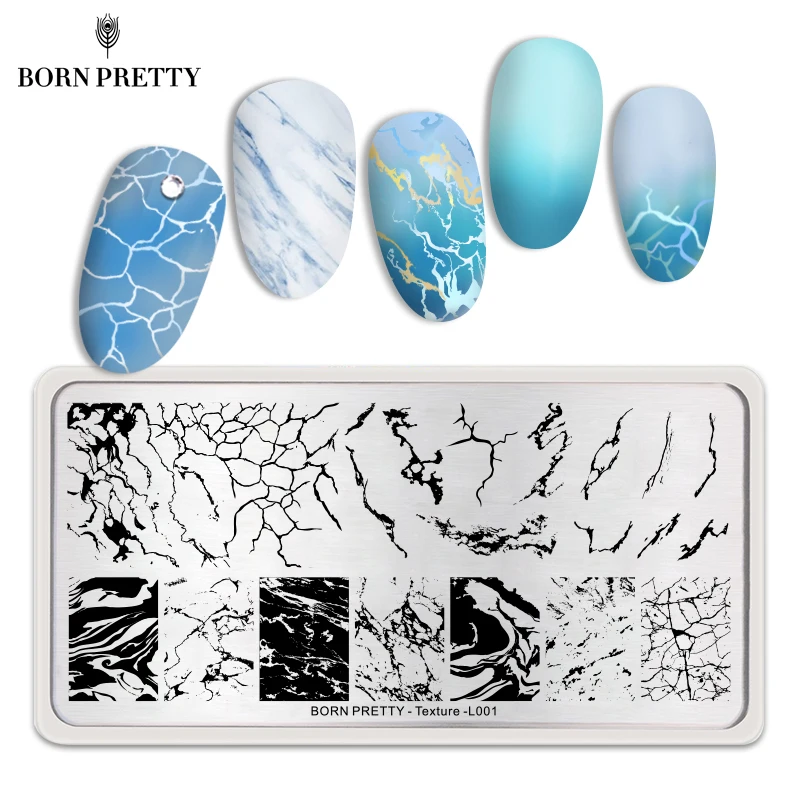 BORN PRETTY прямоугольные пластины для штамповки ногтей мраморная текстура чернила