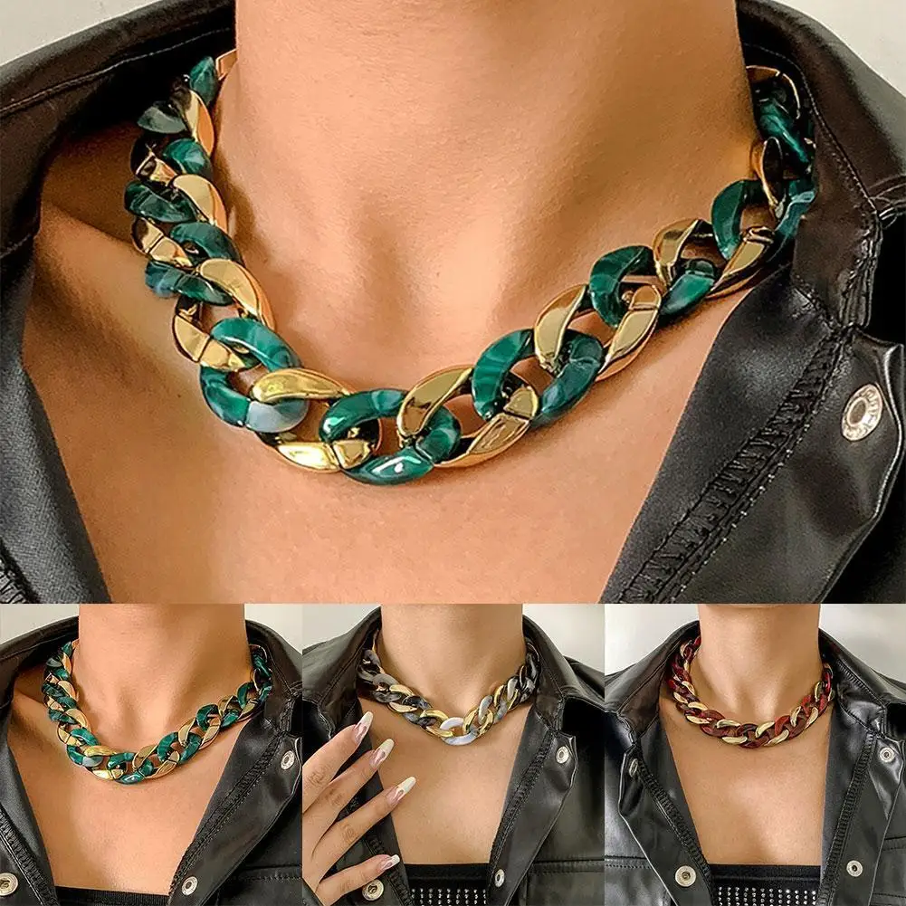 

3 Colors Acrylic Resin Choker Chunky Thick Necklaces Gothic Miami Curb Cuban Chains Collier Female Neck Jewelry