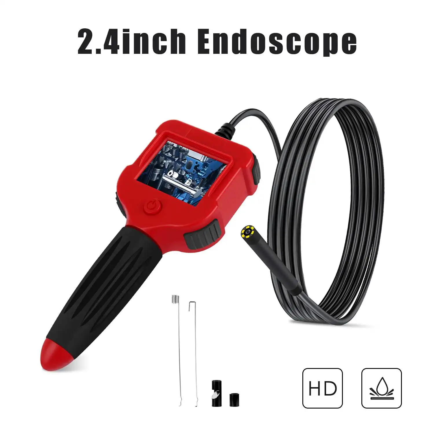 

HD 5.5MM Handheld Inspection Endoscope Semi-Rigid Snake Waterproof IP67 Industrial Borescope Camera With 2.4 Inch Screen For Car