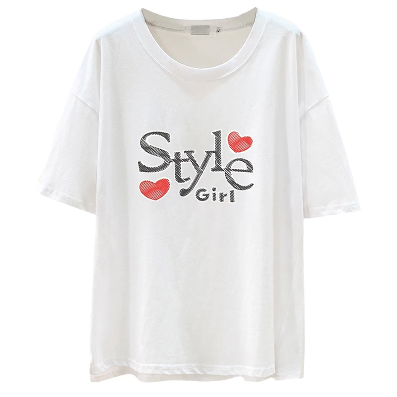 

plus size T shirt Women Tops Kawaii letter print White Tshirt Women Korean Clothes Short Sleeve Casual Tee shirt Femme 2021