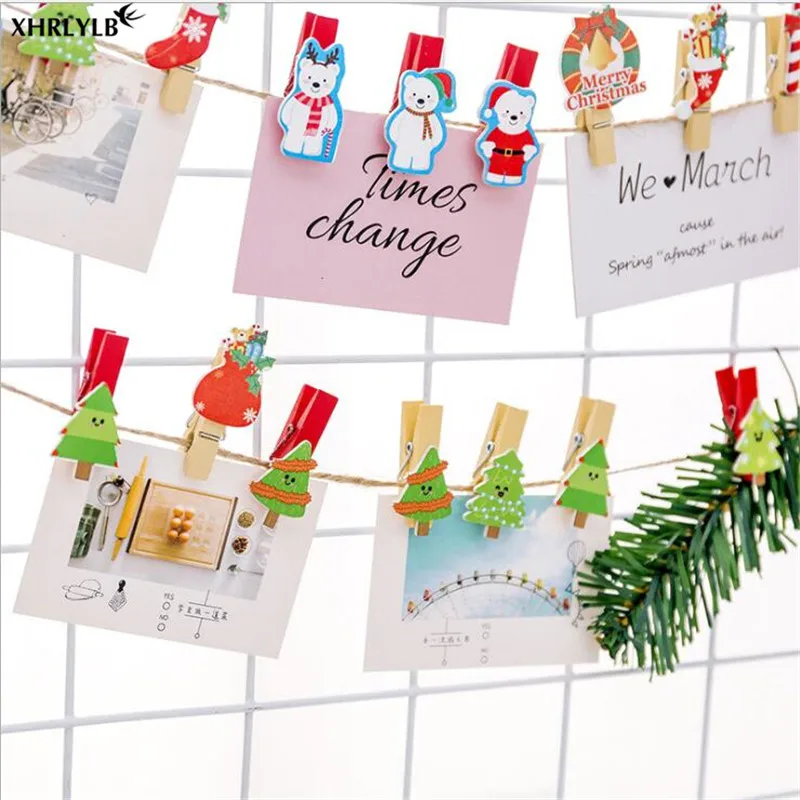 XHRLYLB Cute Cartoon Color Christmas Clip with Hemp Rope Photo Wall Decoration DIY Party Supplies Baby Shower.7z | Дом и сад
