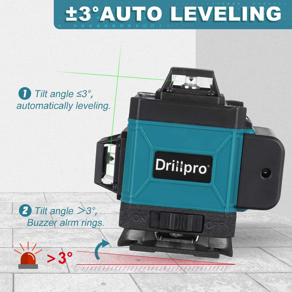 3D 4D Cross Line Self-leveling Laser Level 8 12 16 lines Super Powerful Green Beam Li-ion Battery with Storage Box Carry Case |